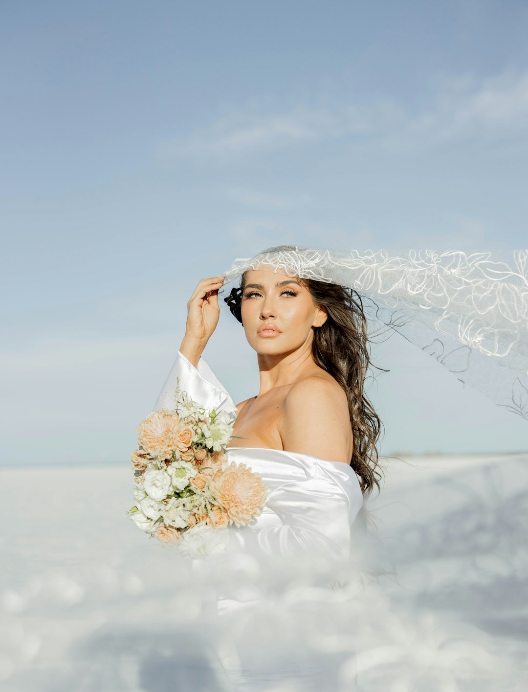 Bride in a wedding dress holding a bouquet